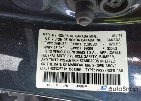 2019 Honda Civic Lx from USA, damaged, VIN 2HGFC2F61KH551269